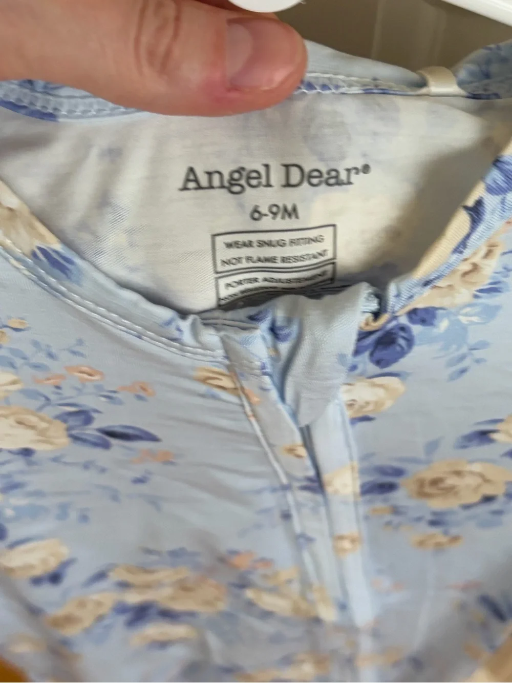 NWT Angel Dear Bamboo Light Blue Rose Floral Ruffle Back Footed One-Piece Pajama